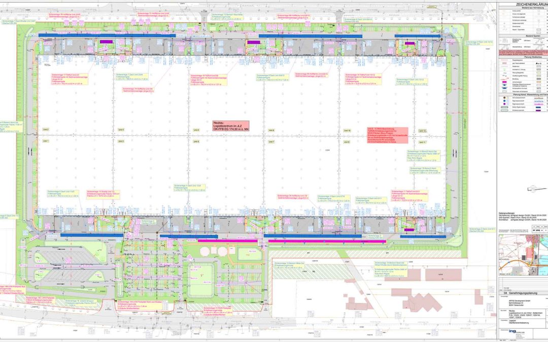 Logistikzentrum in JLZ Erfurt  Genehmigungsplanung Schmutzwasserkanal und Oberflächenentwässerung